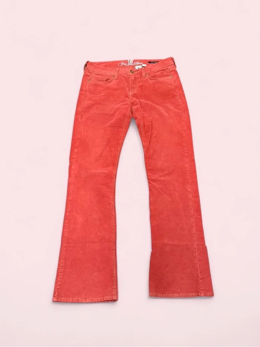 ! iT Jeans Belle Y2K Coral Red Orange Corduroy Bell Bottom Pants Sz 28 Vintage